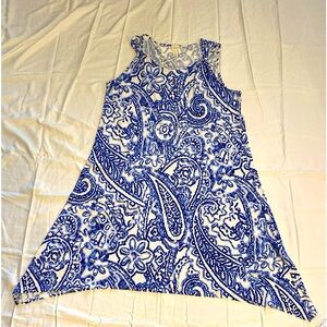 NWOT Chicos SZ 4 (Sz 20) Blue White Shift Tunic DRESS Stretch Jersey  Midi